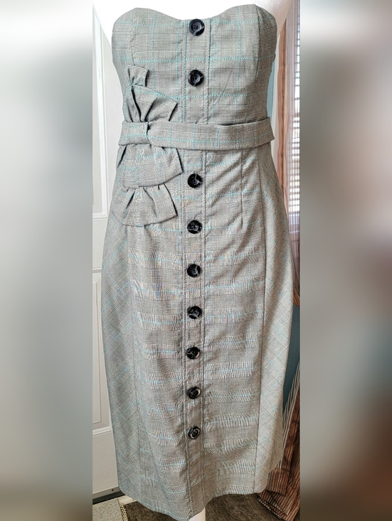 Floreat Dresses & Skirts - Anthropologie Floreat Doubly Adorned Plaid Strapless Midi Dress Womens 4 Grey Bl